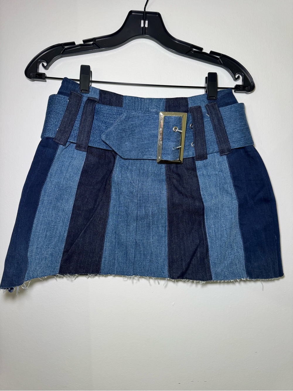 Bella Hadid x About You Striped Blue Denim Belted Mini Skirt